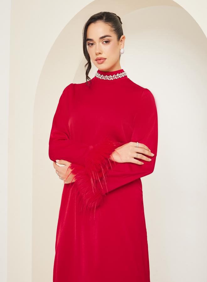 ستايلي فستان ميدي شيفت منمق مع ياقة عالية - Image 2